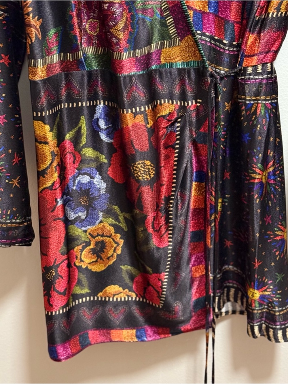 Farm rio colorful scarf print wrap dress tropical vacation floral mini M resort - Picture 6 of 13